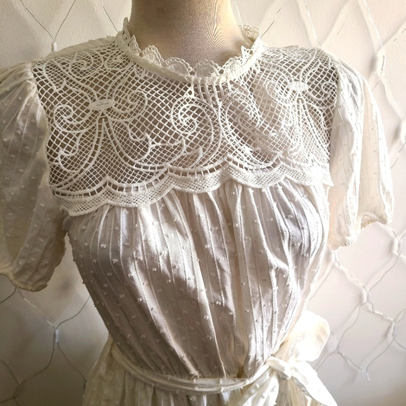 Swiss Dot • Belted White Dress • by Mine • Fits Medium - Picture 2 of 7